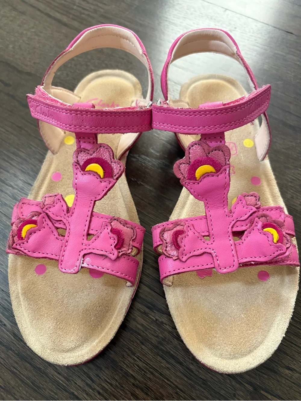 CLARKS Girls' Pink Sandals - Kids' Summer Shoes Genuine Leather Size 1